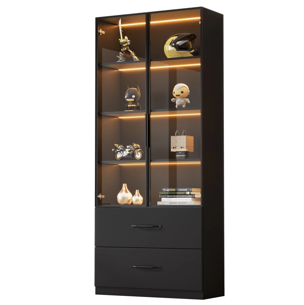 Vetrina LED nera 60x40x160 cm con 2 cassetti