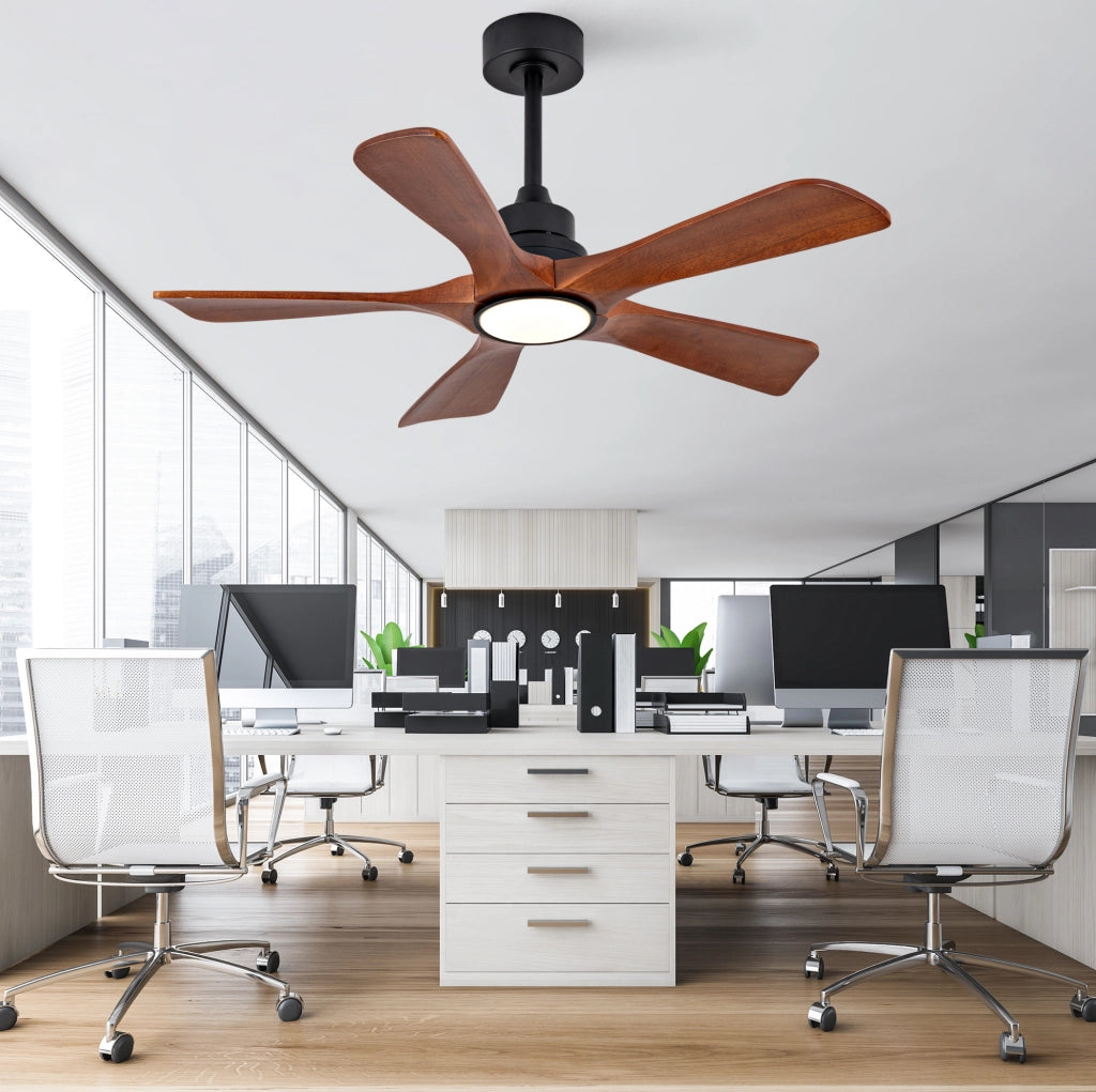Ventilatore da soffitto 42 pollici con LED dimmerabile, telecomando e 5 pale in paulownia