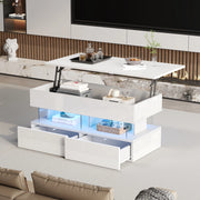 Tavolino basso alzabile con piano idraulico LED Bluetooth; 2 cassetti e vano nascosto bianco 100 × 50 × 46 cm