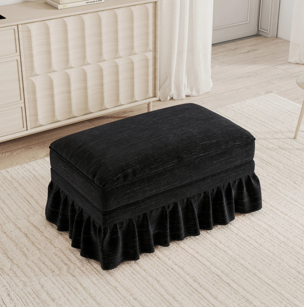 Pouf Windsor in Tessuto Chenille Nero con Design Versatile