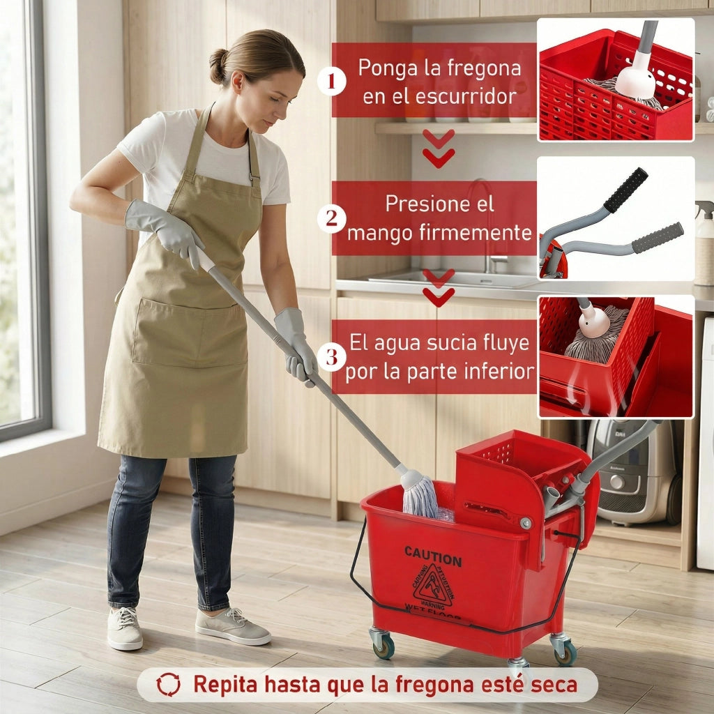 Secchio con scolapiatti e ruote ¨C Zephmum ¨C Rosso 45x26,5x70 cm