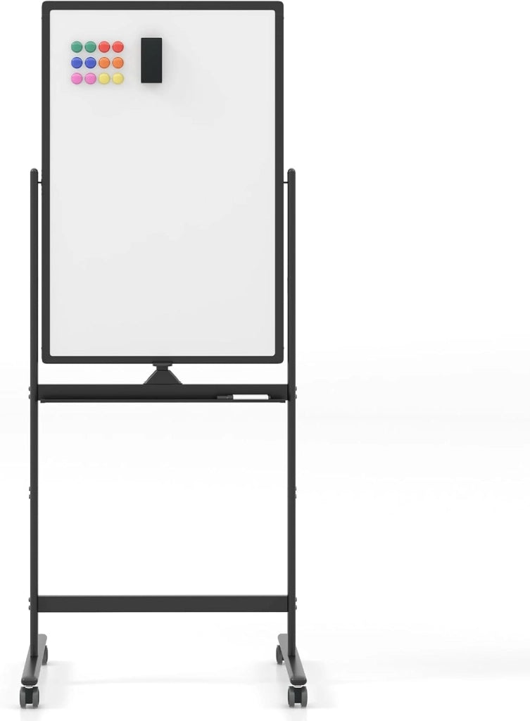 Lavagna Bianca Portatile con Ruote, Lavagna Bianca Regolabile in Altezza, Lavagna a Secco Reversibile per Scuola, Ufficio, Casa (nero)