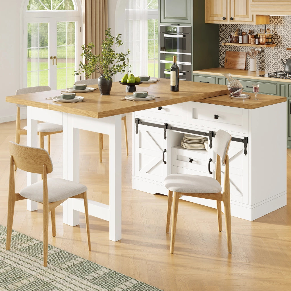 Tavolo allungabile con mobile laterale; pannelli girevoli a 360° e porta scorrevole in MDF bianco 120 × 40 × 72 cm