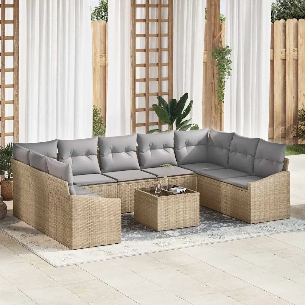 Set Divano da Giardino Beige e Grigio Chiaro polyrattan