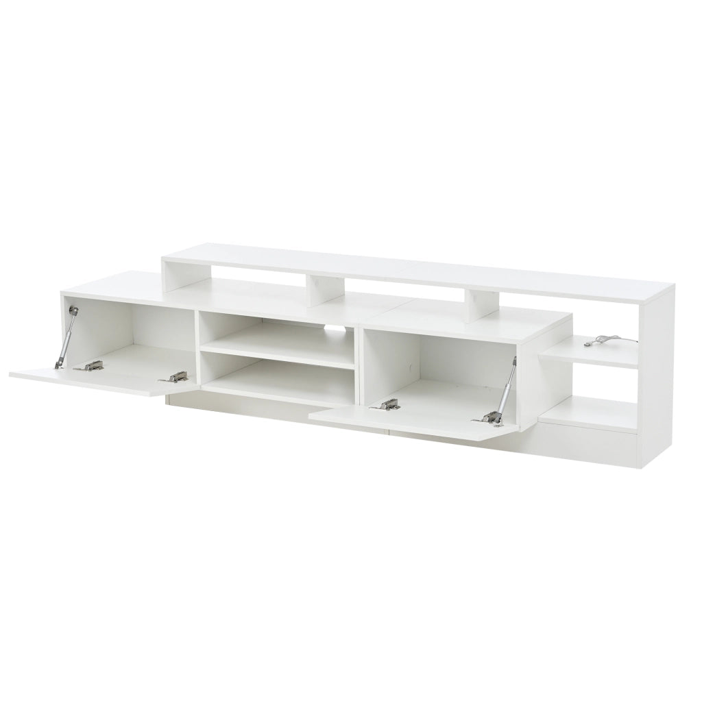 Mobile TV 190 cm bianco con LED; 2 ante a ribalta e vani a giorno HOMVRA