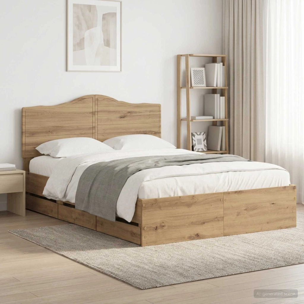 Bed Frame with Storage and Headboard Artisan Oak 160 x 200 cm 3445812