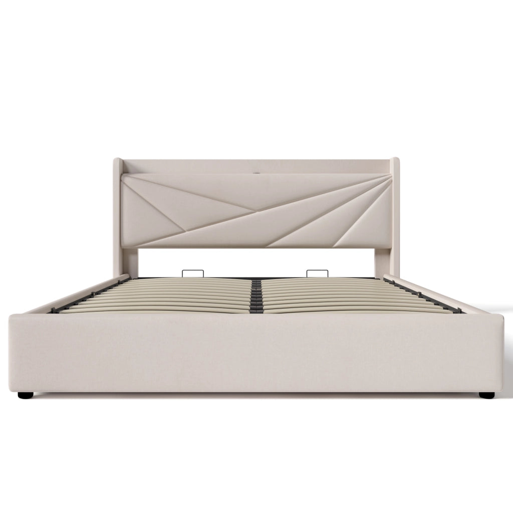 letto imbottito cotone lino beige 180x200 cm