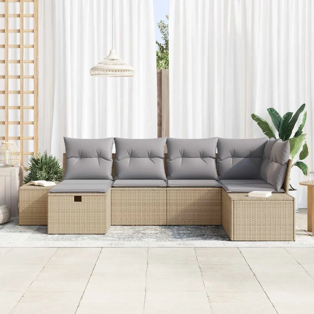 Set Divano da Giardino con cuscino 6 pcs Beige polyrattan