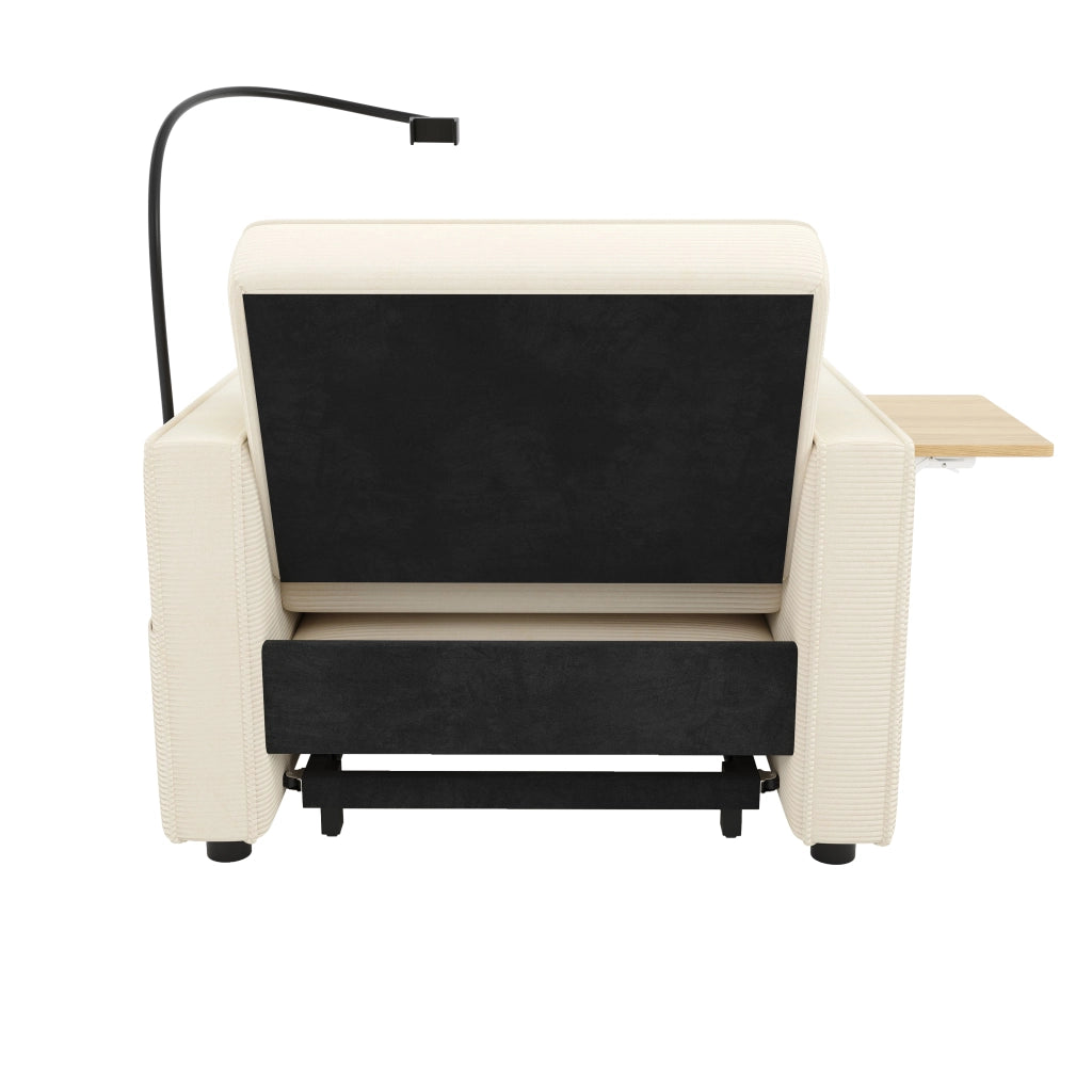 Poltrona letto 1 posto reclinabile con USB e USB-C in velluto a coste beige