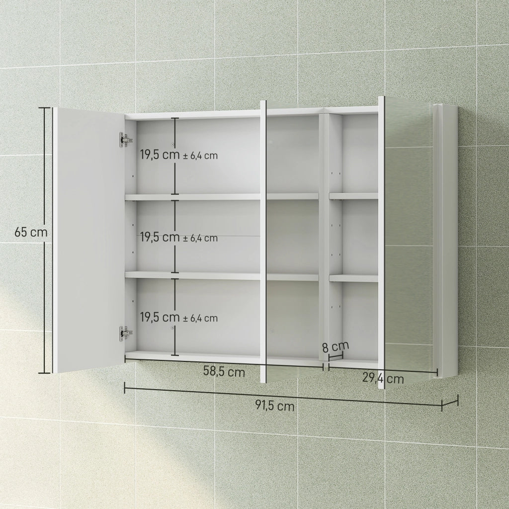 Armadio da bagno con specchio ¨C zephmum ¨C bianco 91.5x11.5x65cm