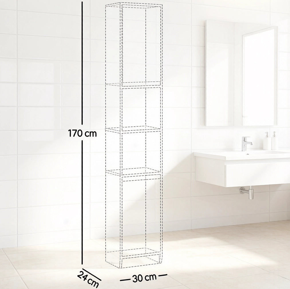 Mobile bagno alto slim in MDF e truciolato grigio e rovere 30x24x170 cm