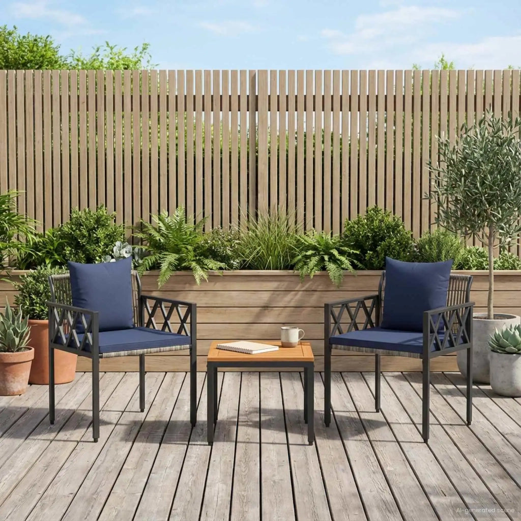 Set Mobili da Esterno 3 pcs Grigio e Blu Navy polyrattan 42025350