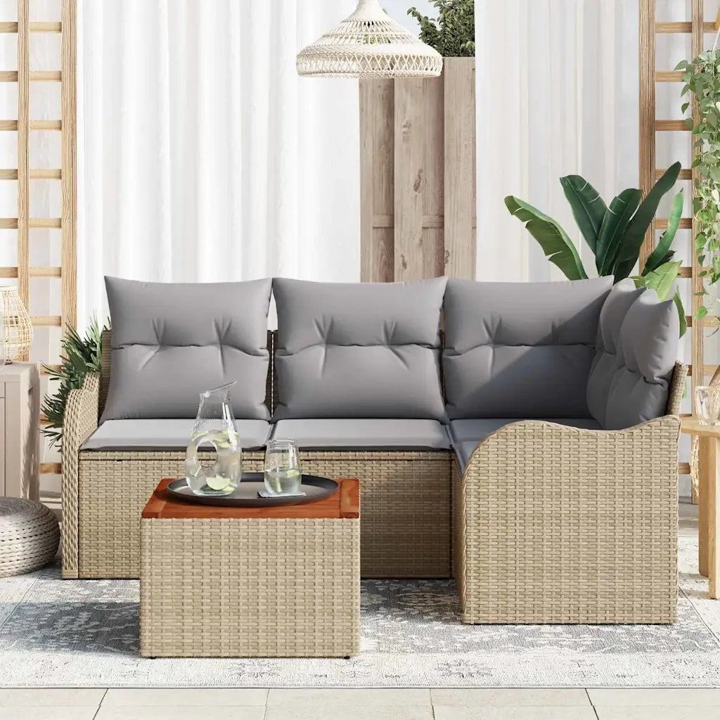 Set Divano da Giardino 5 pcs Beige e Grigio Chiaro polyrattan