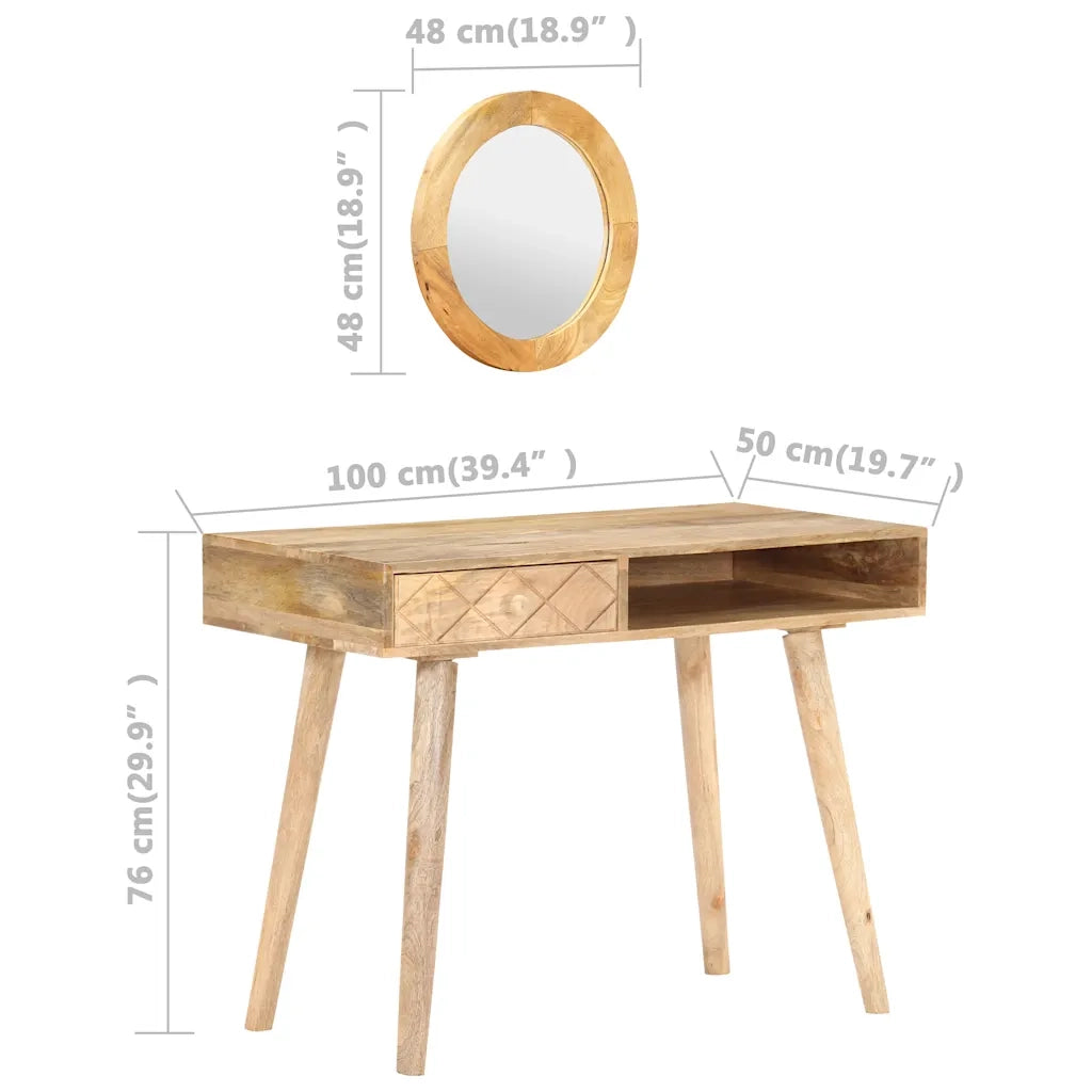 Toeletta | Tavolino da Trucco 100x50x76 cm in Legno Massello di Mango