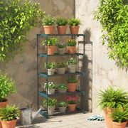 Scaffale per piante a 5 ripiani in acciaio e plastica verde scuro per balcone terrazza e interni 67 × 49 × 138 cm