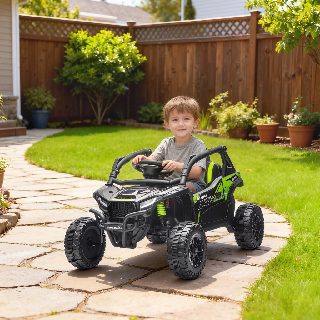 KAWASAKI TERYX KRX 1000 UTV Macchina Elettrica Bambini 12V con Telecomando 2,4 GHz e 2 Motori 25W Fuoristrada Robusto 100 x 64 x 56 cm Nero