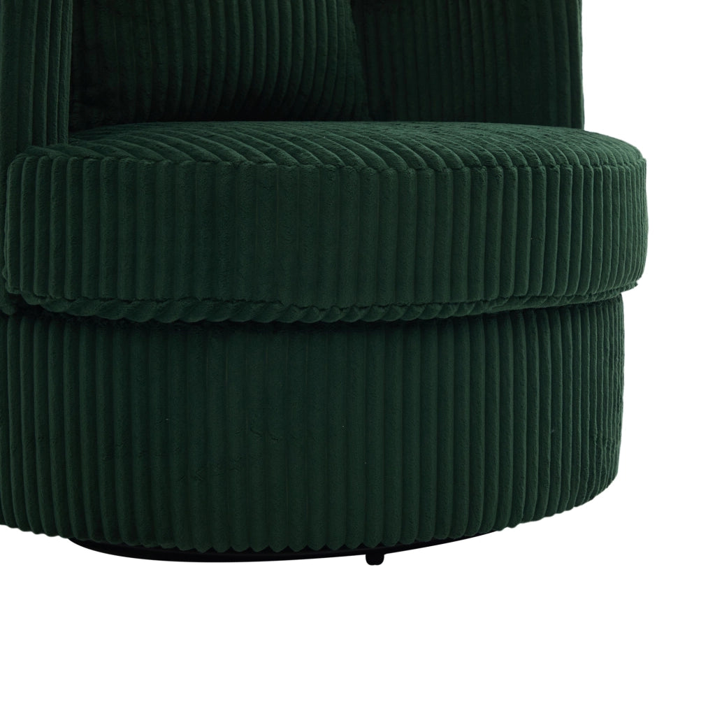 Poltrona girevole 360 gradi 76x79x78 cm verde smeraldo in velluto a coste con vano portaoggetti