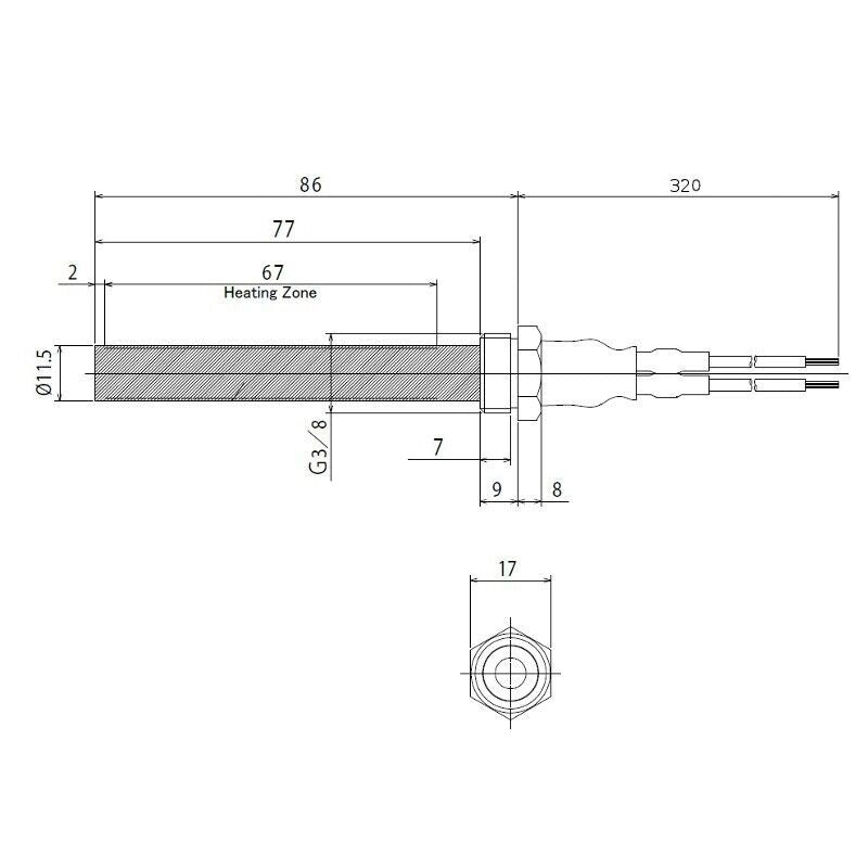 Resistenza accensione per stufe a pellet in ceramica, con raccordo filettato 3/8" GAS KH67230