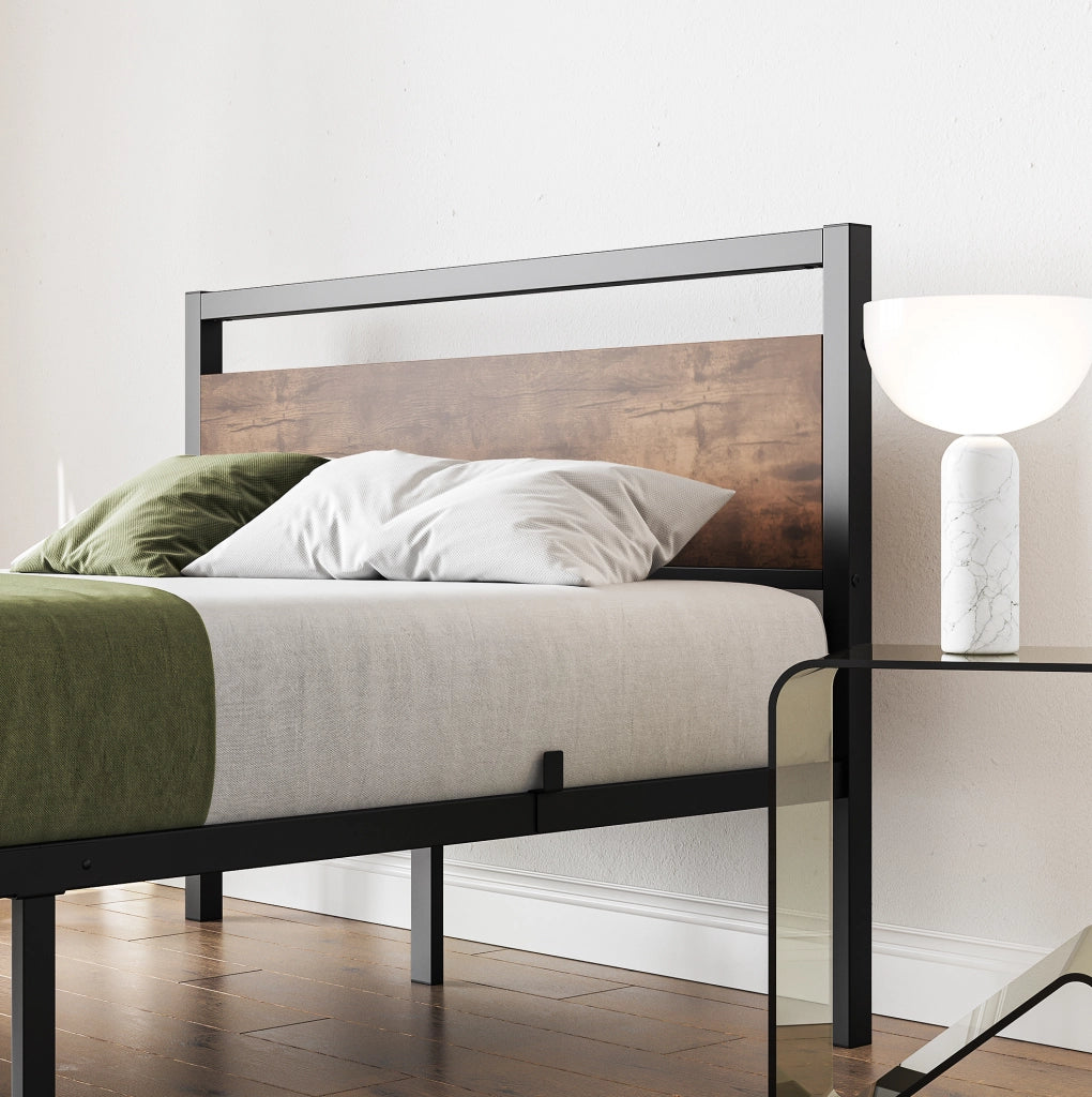 Letto in metallo e MDF con rete a doghe, contenitore sottoletto e testiera