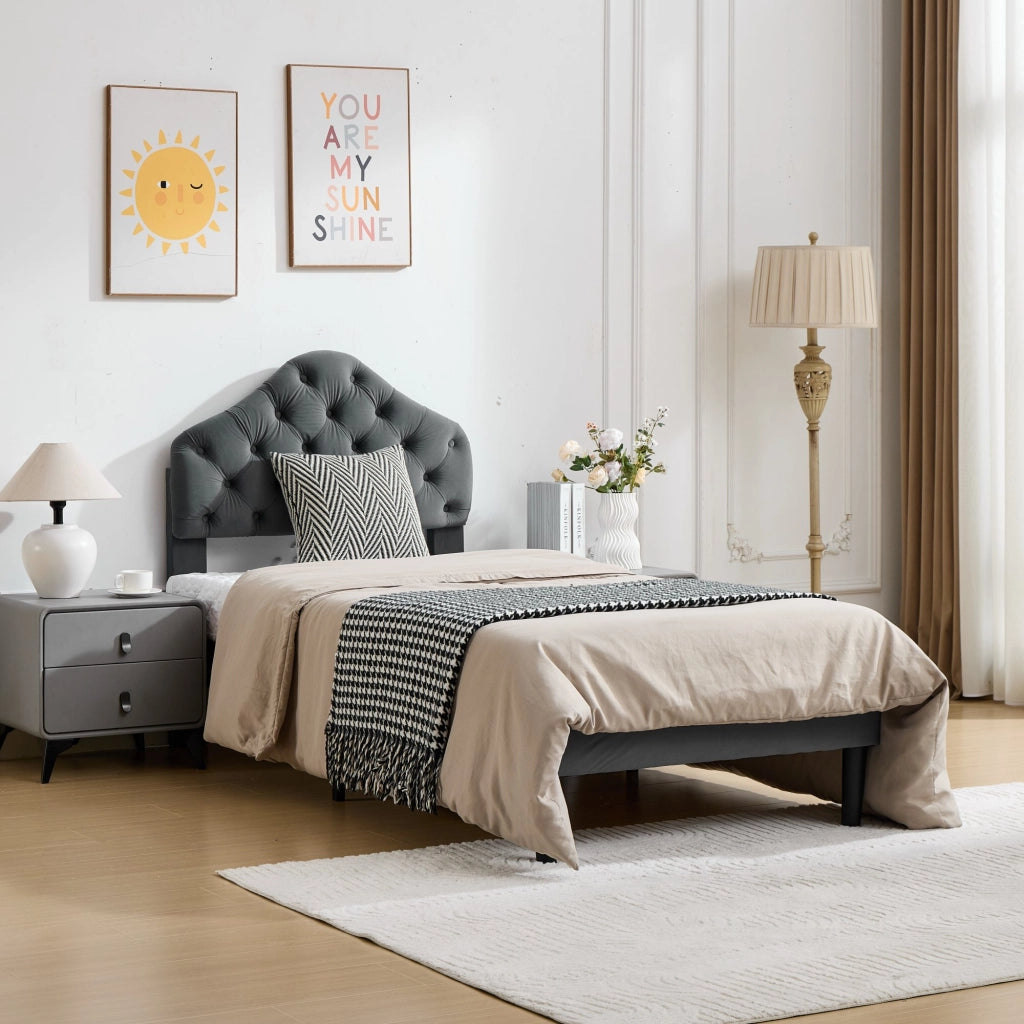 letto imbottito in chenille grigio 90x200 cm
