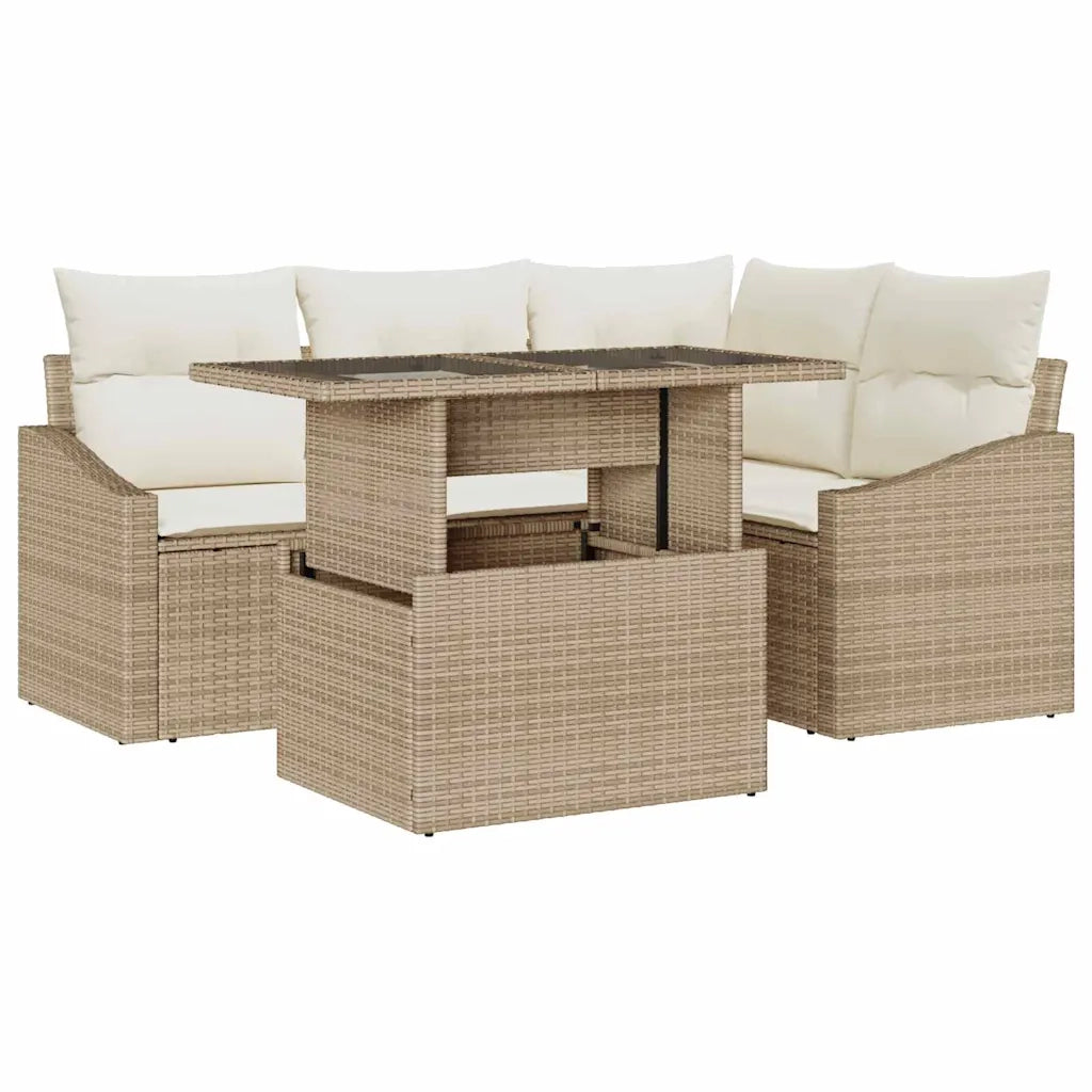 Set Divano da Giardino 5 pcs Beige e Crema polyrattan 3348997