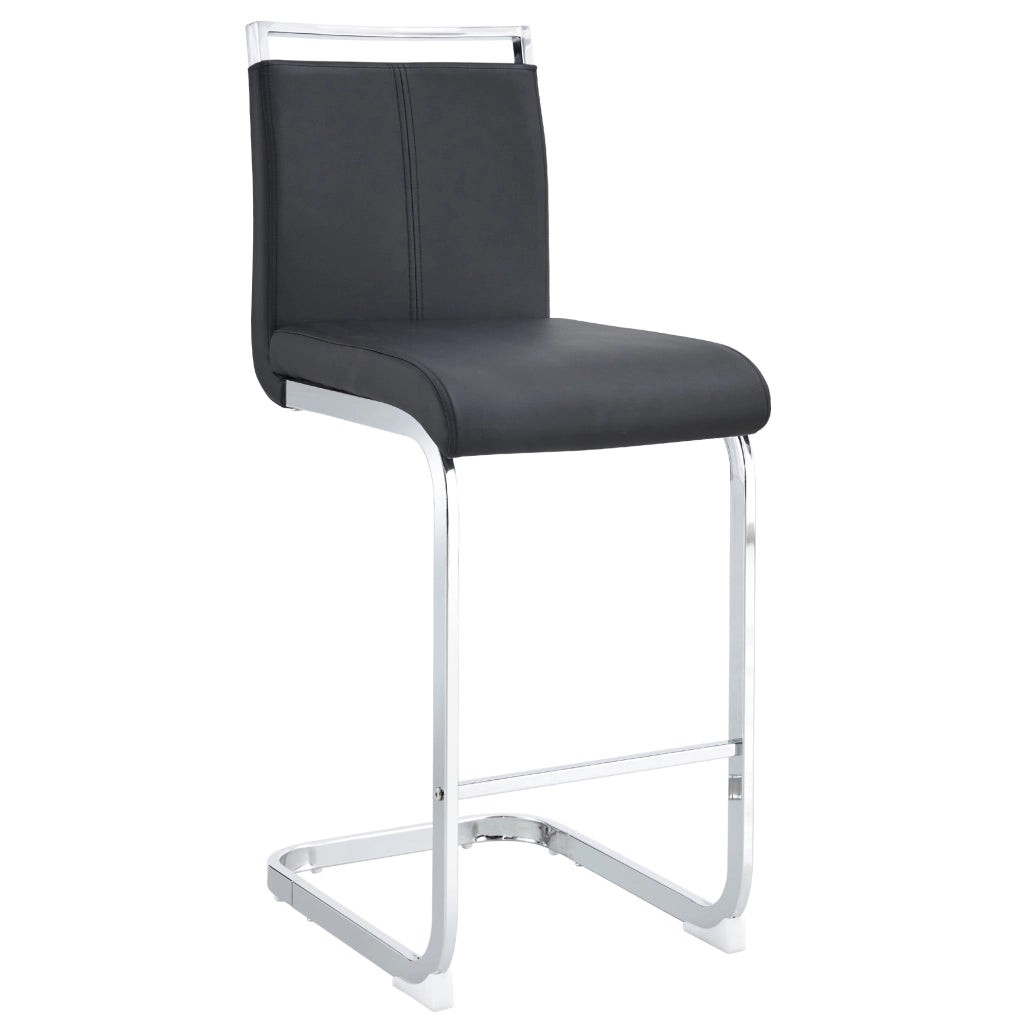 Set di 2 sgabelli da bar neri in stile nordico con gambe in metallo argento e seduta in PU