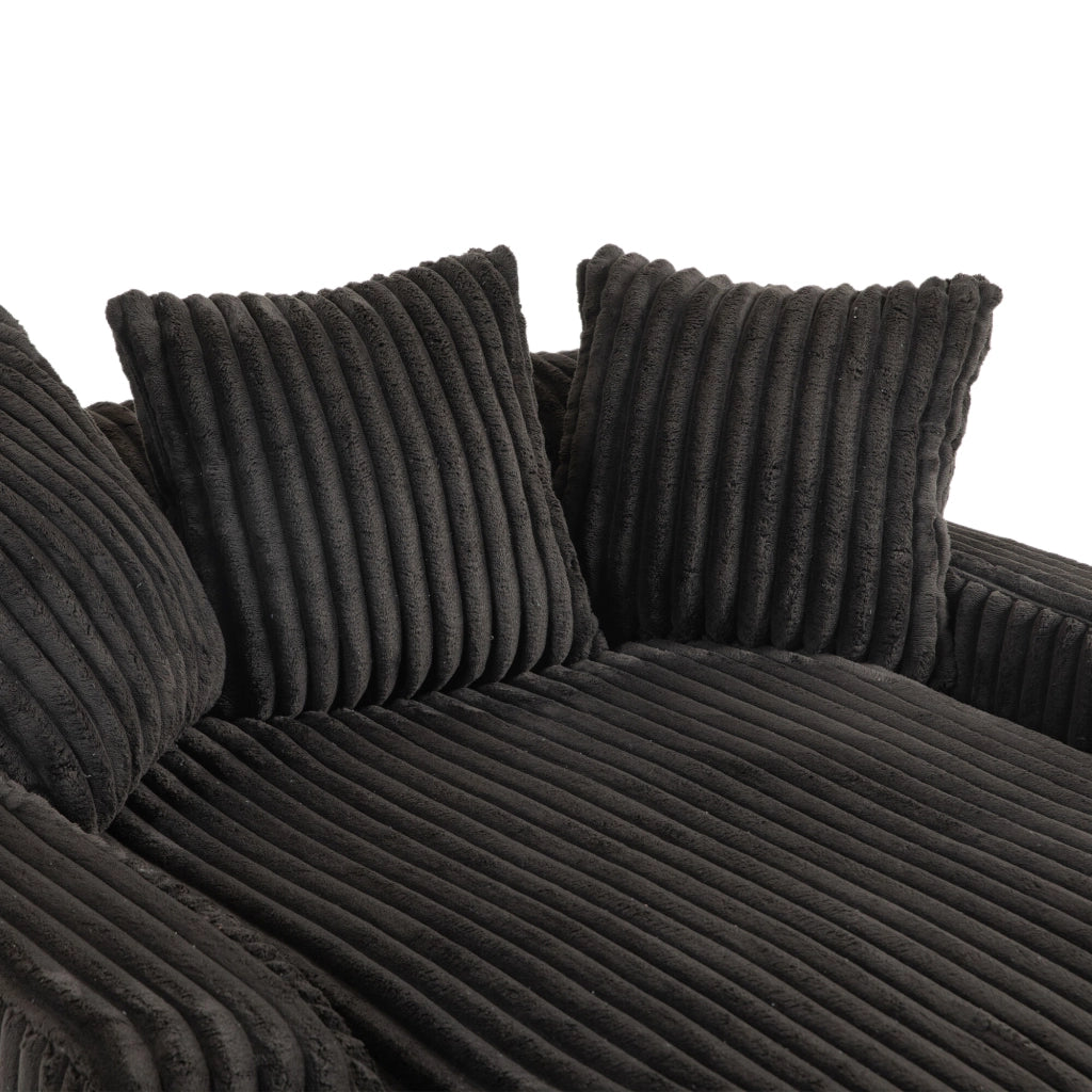 Chaise longue da interno 125x155x63 cm in velluto a coste nero con 3 cuscini