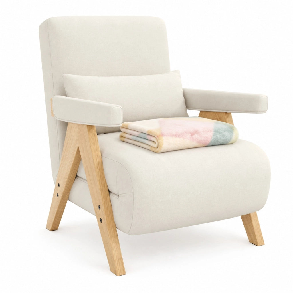 Poltrona letto 3 in 1 87x64x60 cm; schienale reclinabile a 6 posizioni; tessuto effetto lino beige