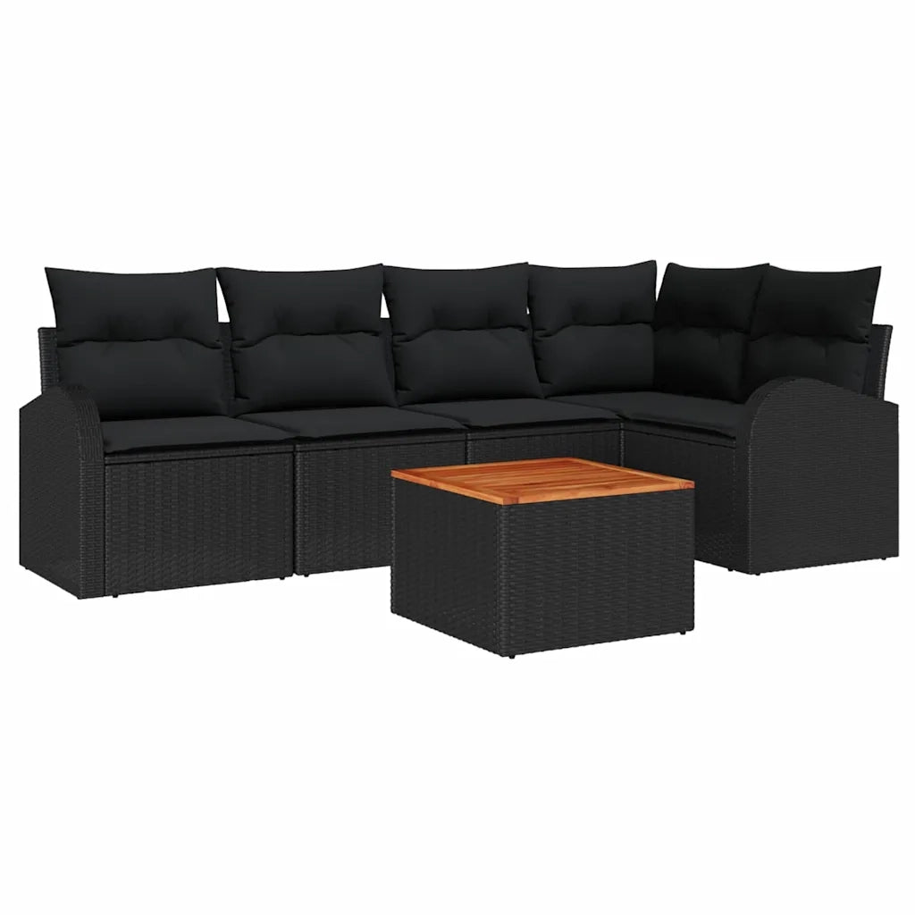 Set Divano da Giardino con cuscino 6 pcs Nero polyrattan 3347583