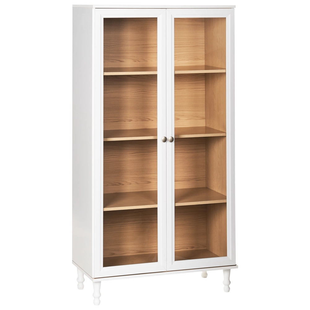 Mobile decorativo 80 cm bianco con legno chiaro in legno ingegnerizzato con display in vetro Classico scandinavo a ripiani alti Sala da pranzo Soggiorno