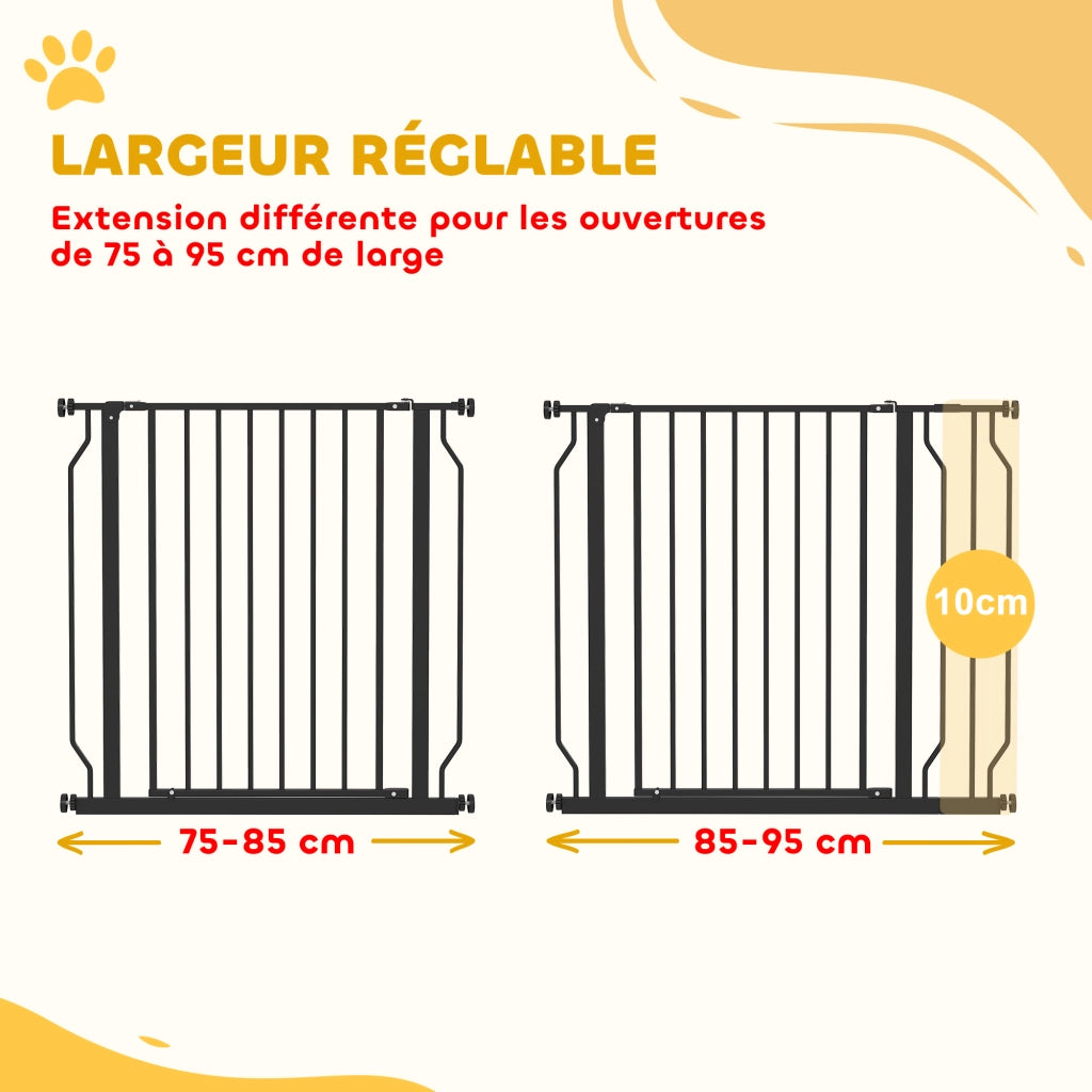 Cancelletto di Sicurezza per Animali Domestici ¨C Xylo ¨C Regolabile 75-95cm Acciaio ABS Nero