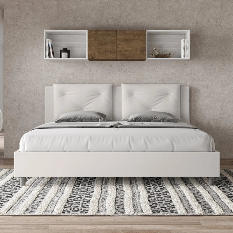 Letto imbottito Matrimoniale 180x210 cm Appia - Bianco,Similpelle,Contenitore