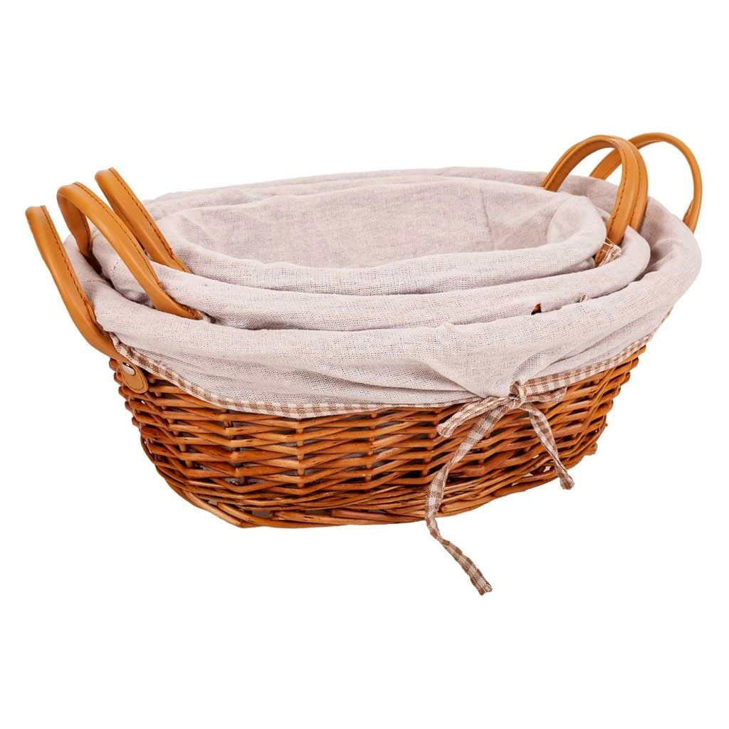 Set di 3 cestini in vimini foderati marroni