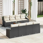 Set Divano da Giardino con cuscino 9 pcs Nero polyrattan