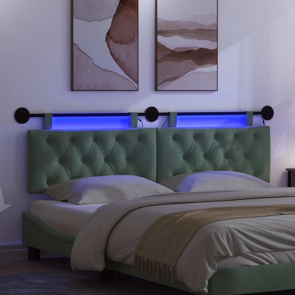 Testiera | Testata sospesa Con luce LED Verde Mare Velluto