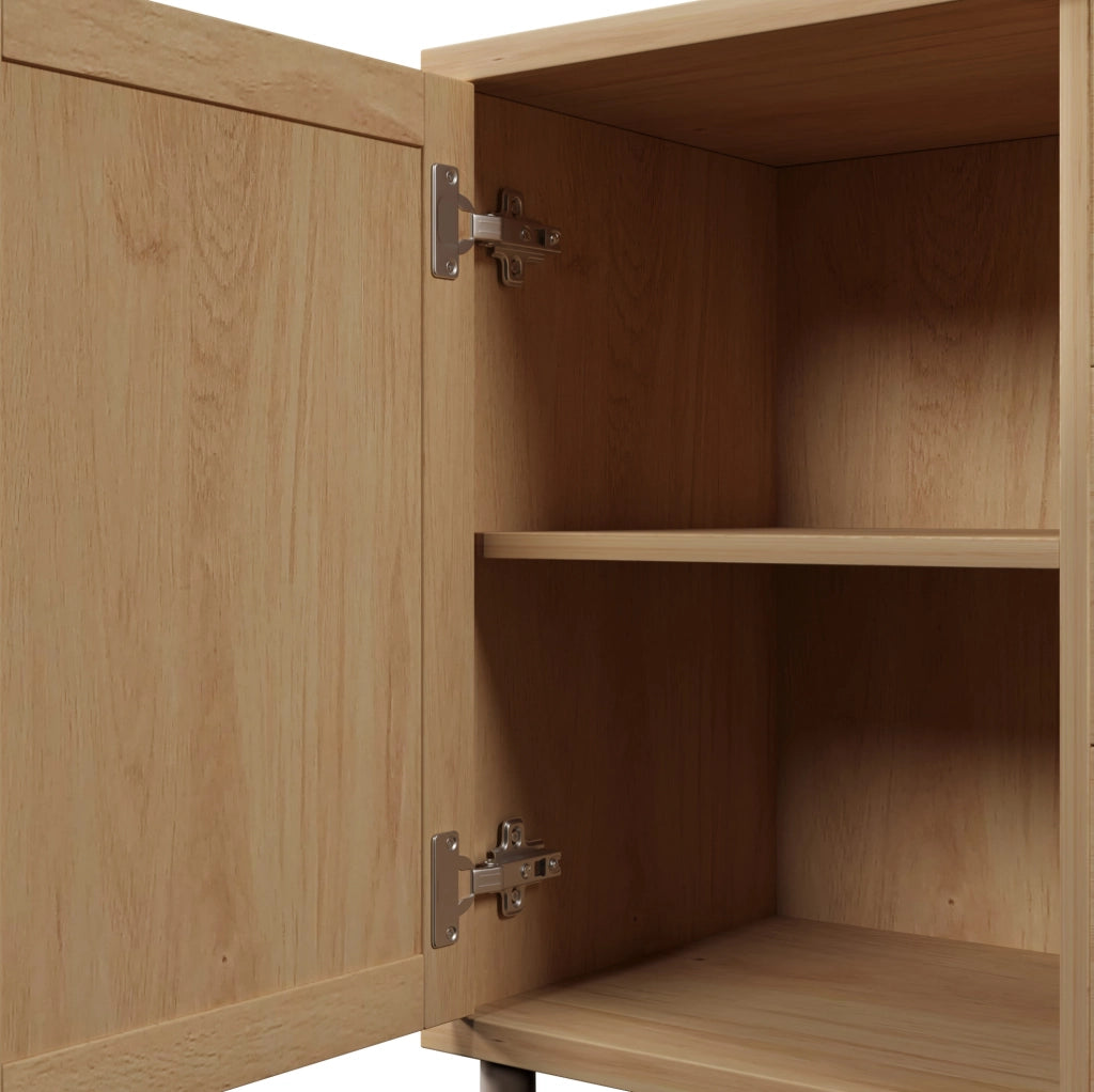 Credenza 120x40x75 cm con 2 ante; 3 cassetti e ripiani regolabili effetto rovere HOMVRA
