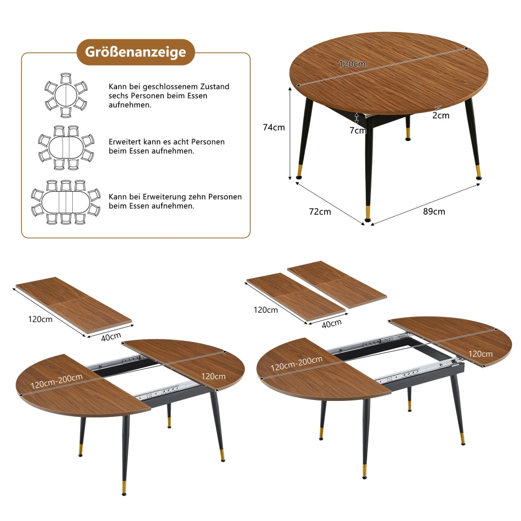 Tavolo da pranzo ovale con piano in MDF e struttura in metallo, finitura noce e nero, per cucina e sala da pranzo