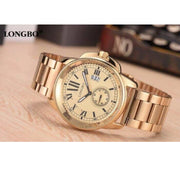 Trade Shop - Orologio Polso Acciaio Longbo Uomo Dorato Analogico Classico Elegante Waterproof -
