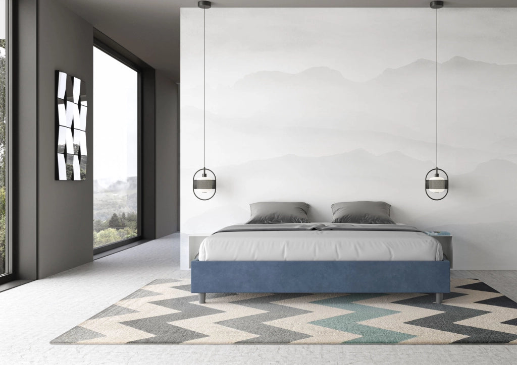BS COM Letto matrimoniale king size contenitore imbottito 200x200 microfibra blu