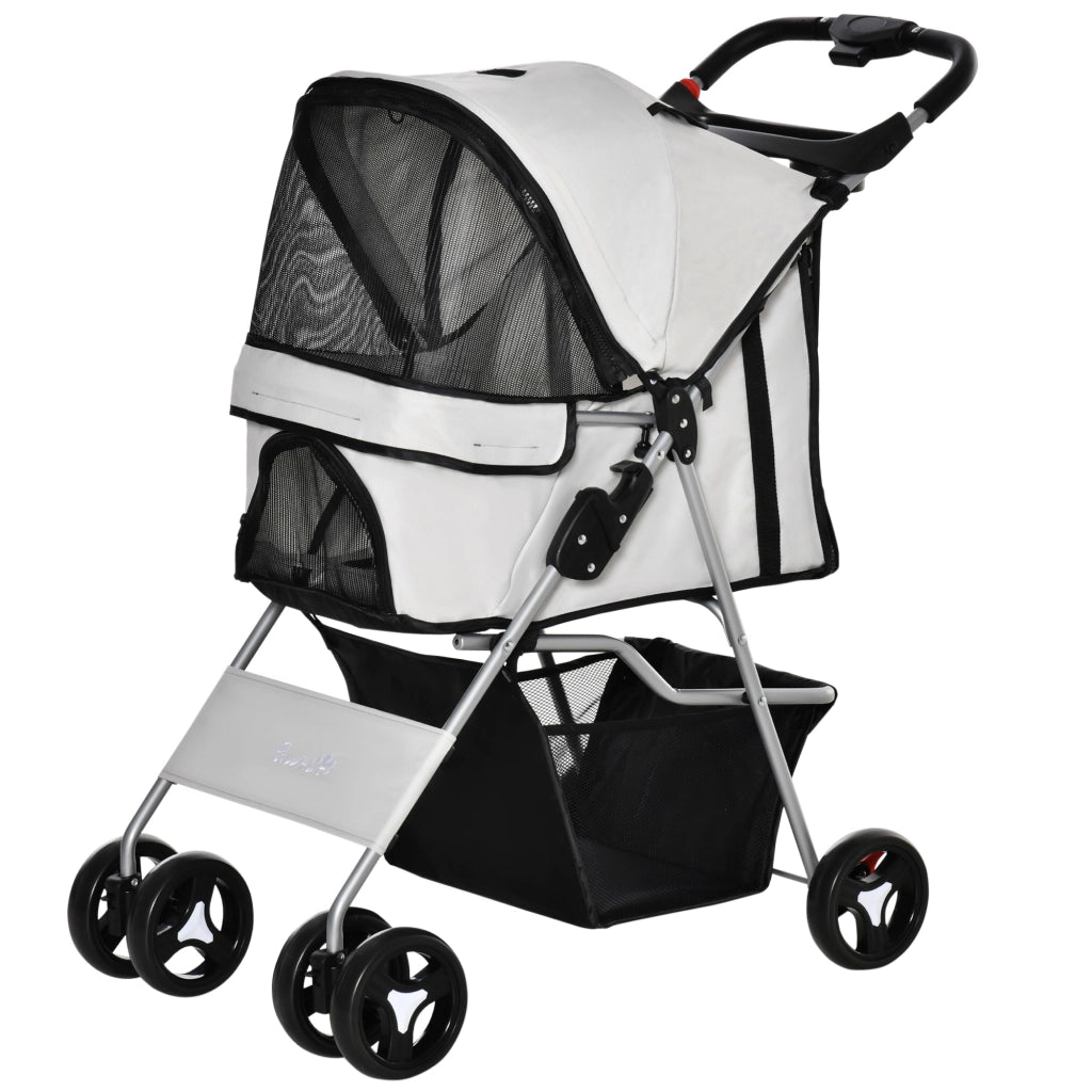 Passeggino per Cani Pieghevole con 3 Reti e Cerniera, in Ferro e Tessuto Oxford, 77x45x99.5 cm, Grigio
