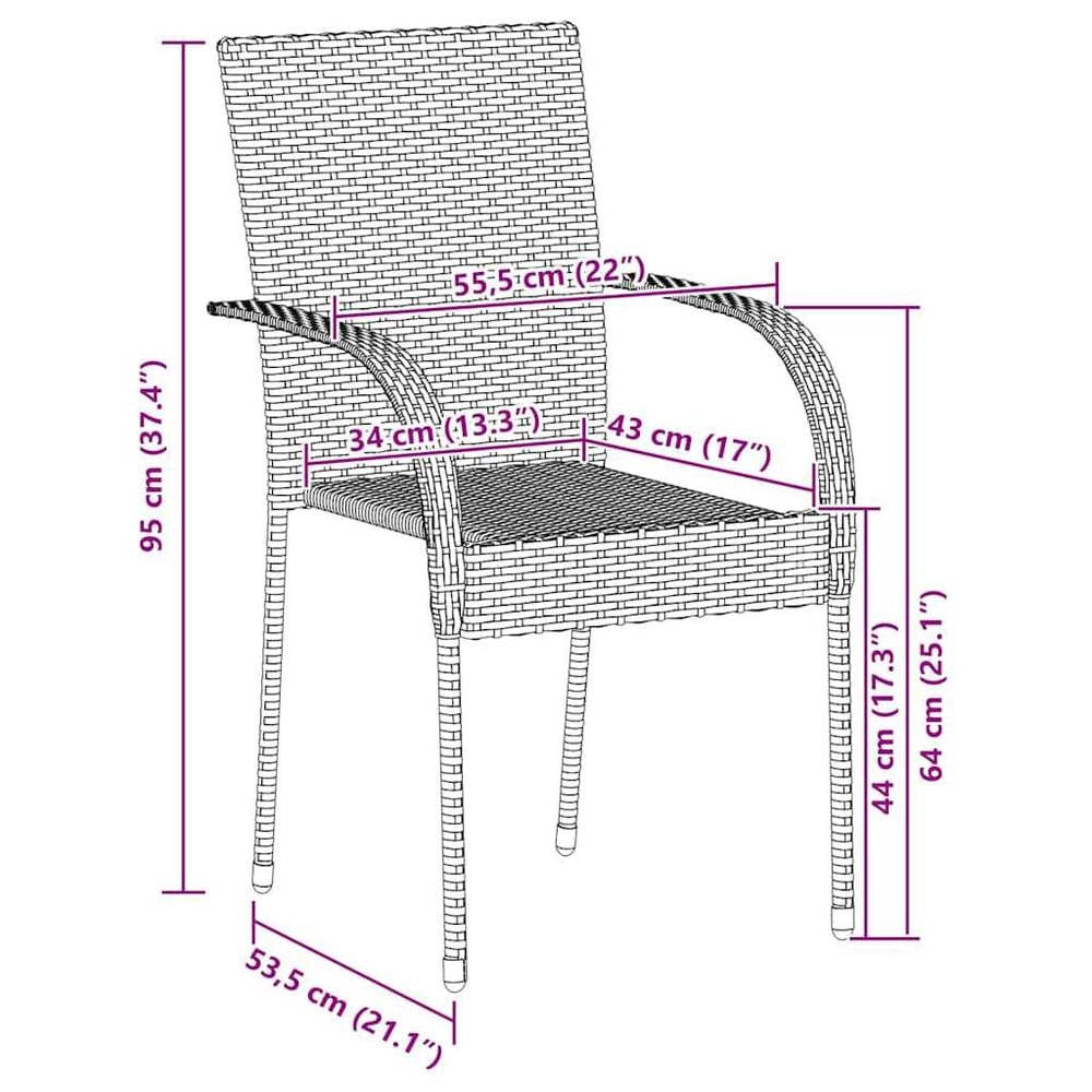 Stackable Garden Chairs, 2 Pieces, Poly Rattan, Black