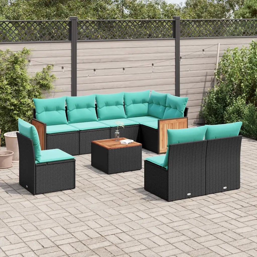 Set Divani da Giardino 9 pz con Cuscini Nero in Polyrattan 3227730