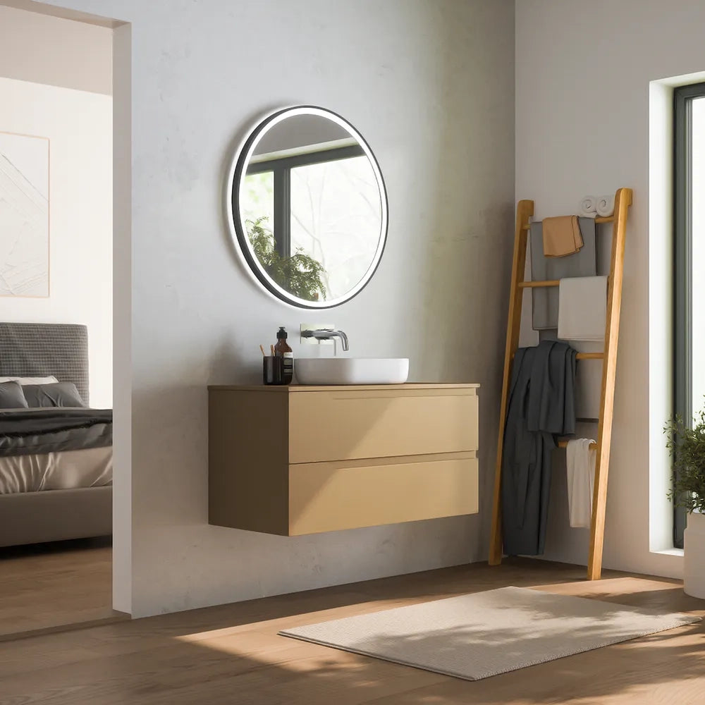 Mobile bagno sospeso 120 cm due cassetti sabbia opaco con top | Ardenne