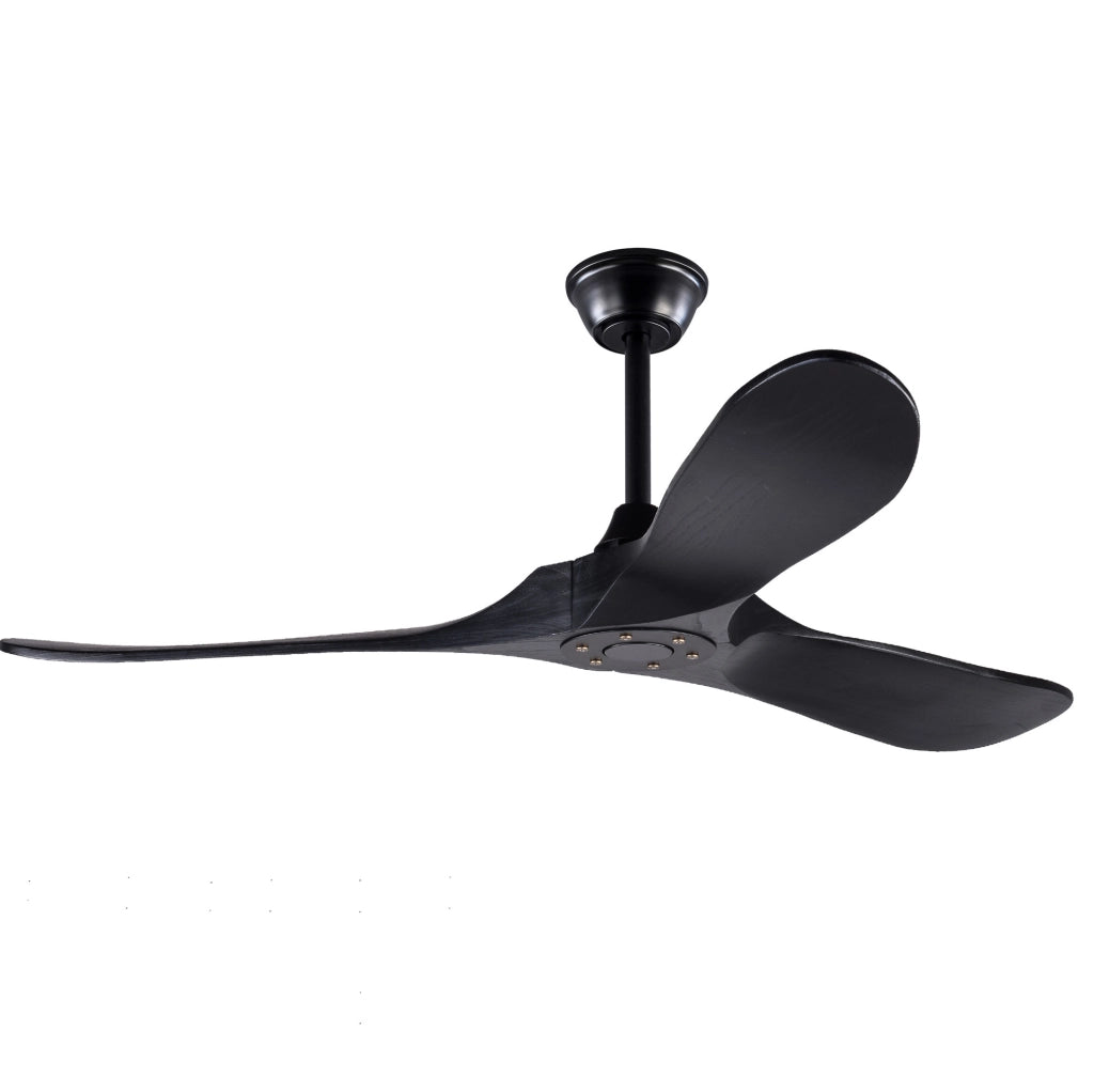Ventilatore a soffitto 52" nero con 3 pale in legno di paulonia, controllo remoto, 6 velocità e funzione reversibile