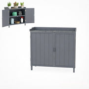 Mobile contenitore da giardino con 2 ante ripiano e piano di lavoro per balcone e terrazza 98×48×95.5 cm