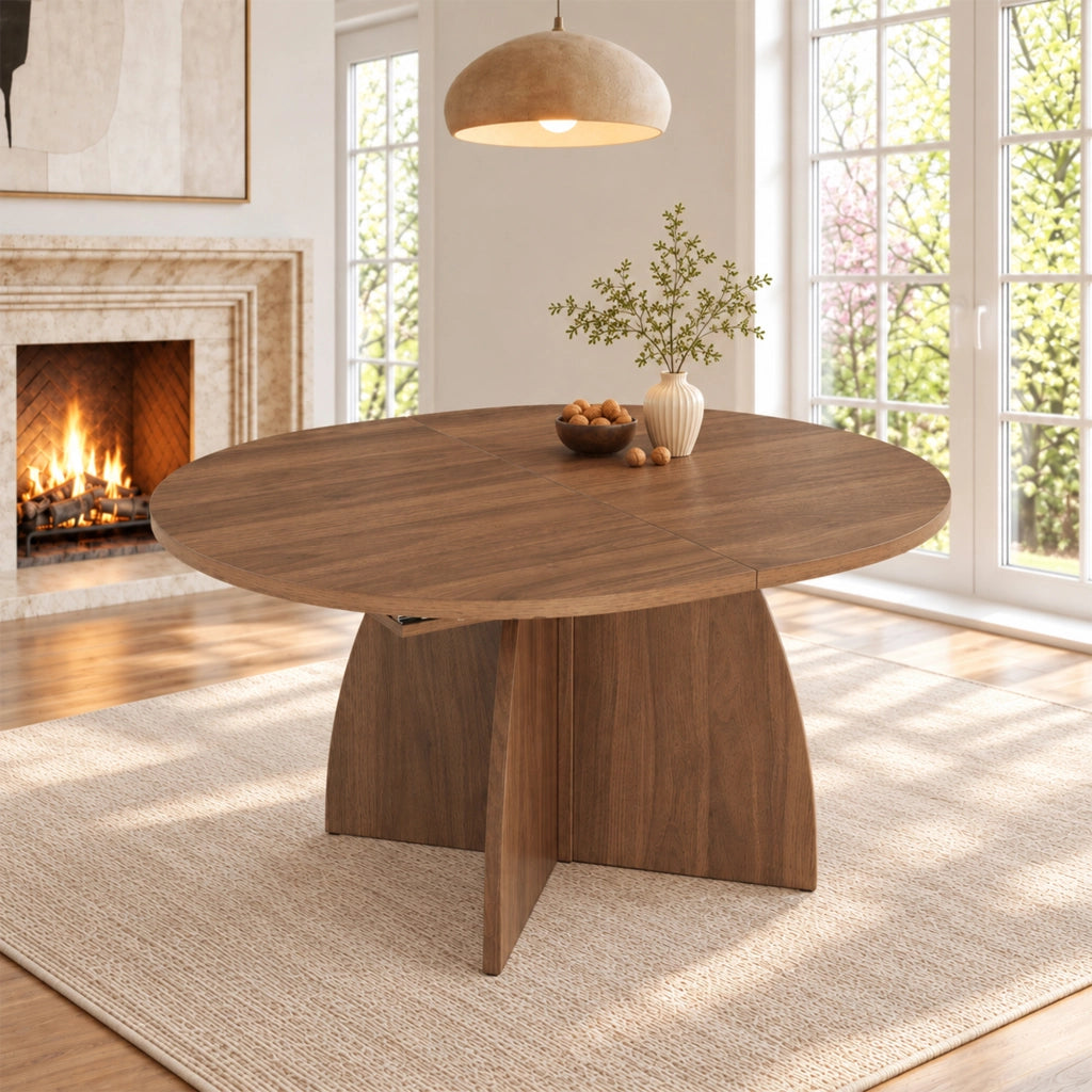 Tavolo da pranzo allungabile con piano in MDF da 18 mm e angoli arrotondati colore noce