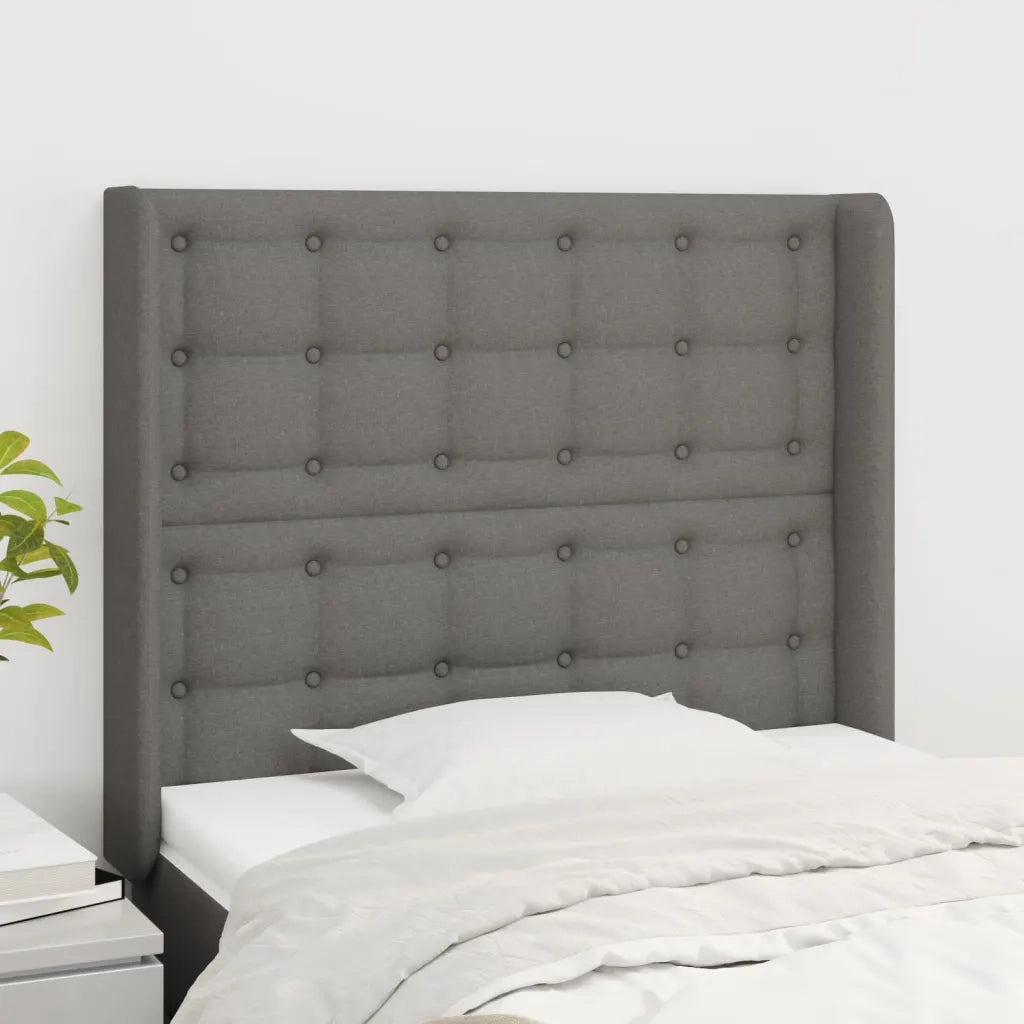 Testiera ad Orecchio-Testata con Orecchie Grigio Scuro 93x16x118/128 cm in Tessuto 491162