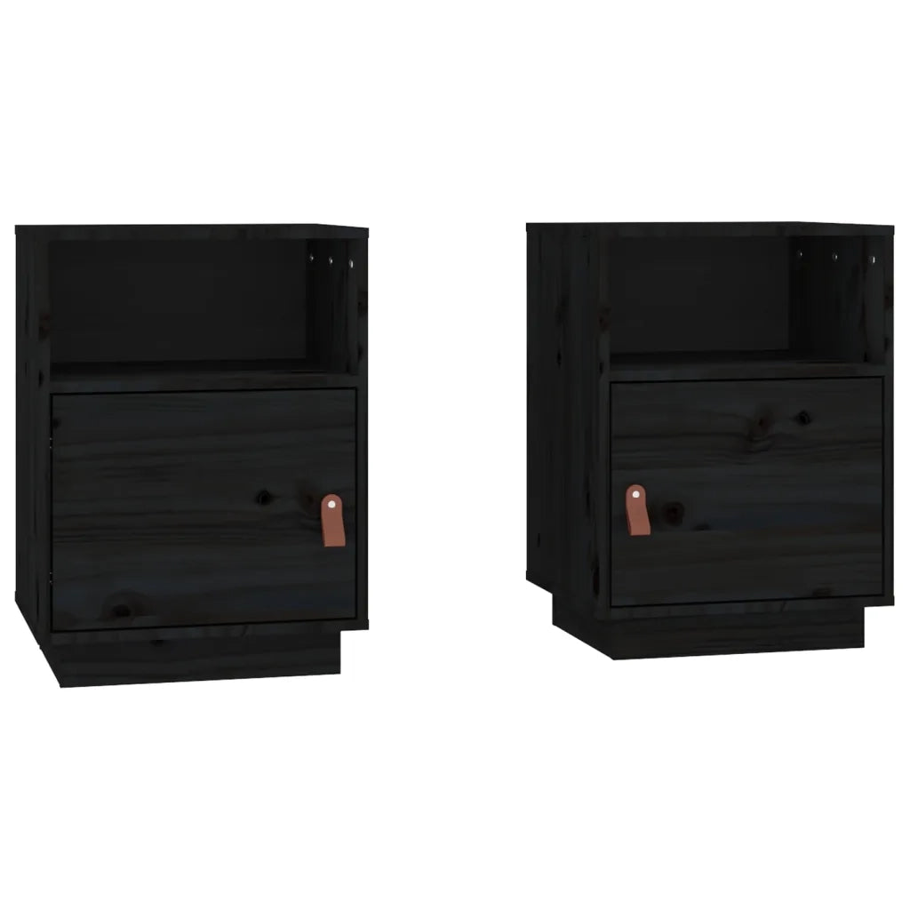 Comodini Neri 2 pz 40x34x55 cm in Legno Massello di Pino 818324