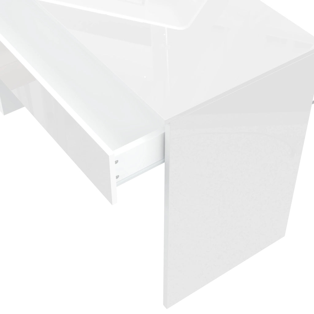 Scrivania con LED due cassetti e vano con anta in truciolare bianco lucido per home office 120 × 50 × 78 cm