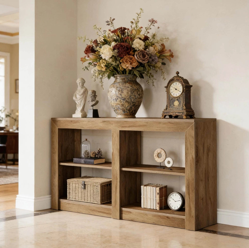 Tavolo Consolle a 3 Ripiani in MDF 150x35x85 cm, Tavolo d'Ingresso Rustico